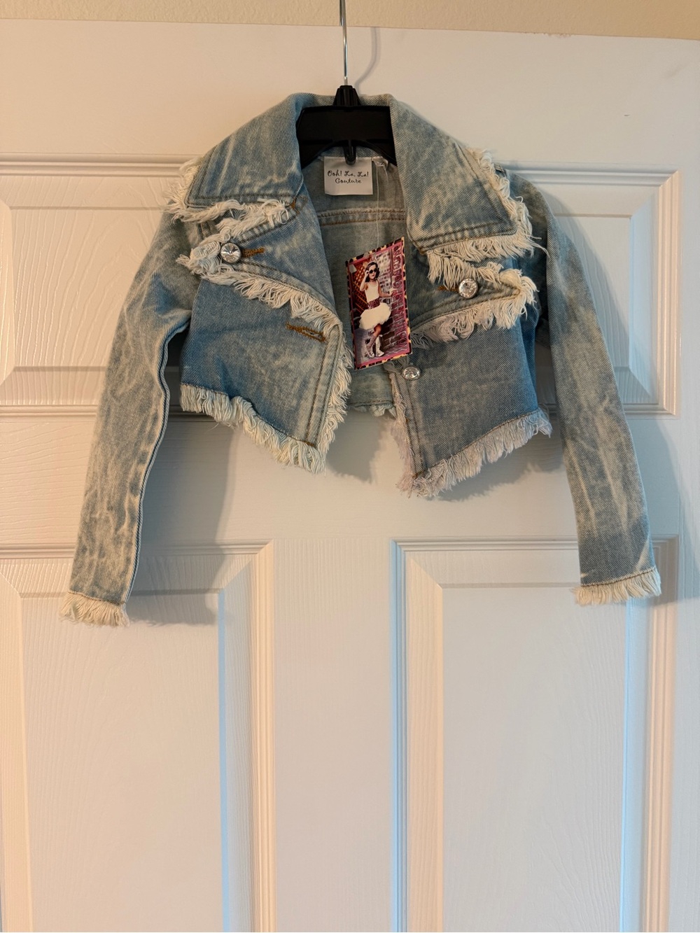 Ooh! La, La! Couture Light Blue Frayed Denim Jean Jacket for Kids